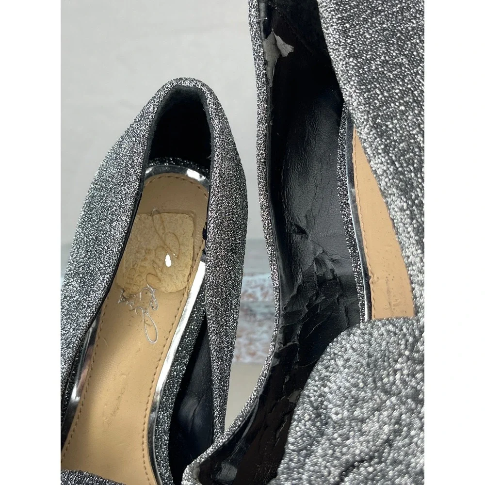 Jewel Badgley‎ Mischka Pumps Heels Silver Glitter Rhinestone Bow Size 5.5